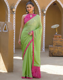 Light Green Chiffon Printed Lace Saree