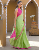 Light Green Chiffon Printed Lace Saree