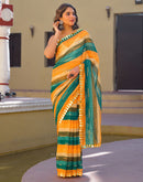 Multicoloured Cotton Linen Printed Saree