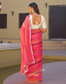 Coral Pink Cotton Linen Printed Saree
