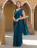 Teal Blue Crush Silk Lace Saree