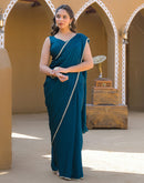 Teal Blue Crush Silk Lace Saree