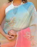Light Blue Tissue Silk Sequence Embroidery Saree