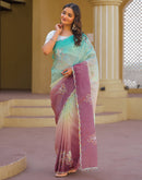 Turquoise Tissue Silk Sequence Embroidery Saree