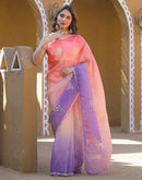 Coral Pink Tissue Silk Sequence Embroidery Saree