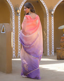 Coral Pink Tissue Silk Sequence Embroidery Saree