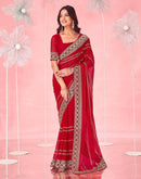 Red Valentine's Georgette Embroidery Saree