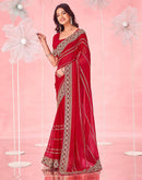 Red Valentine's Georgette Embroidery Saree