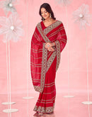 Red Valentine's Georgette Embroidery Saree