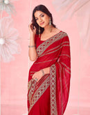 Red Valentine's Georgette Embroidery Saree