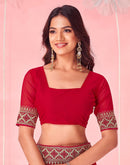 Red Valentine's Georgette Embroidery Saree