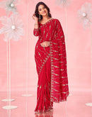 Red Valentine's Vichitra Silk Sequence Embroidery Saree