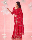Red Valentine's Vichitra Silk Sequence Embroidery Saree