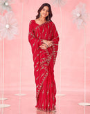 Red Valentine's Vichitra Silk Sequence Embroidery Saree