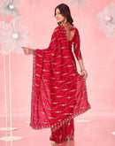 Red Valentine's Vichitra Silk Sequence Embroidery Saree