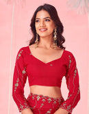 Red Valentine's Vichitra Silk Sequence Embroidery Saree