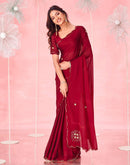 Maroon Valentine's Silk Hand Work Embellished Saree