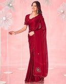 Maroon Valentine's Silk Hand Work Embellished Saree