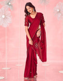 Maroon Valentine's Silk Hand Work Embellished Saree