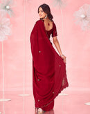 Maroon Valentine's Silk Hand Work Embellished Saree