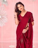 Maroon Valentine's Silk Hand Work Embellished Saree