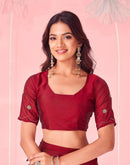 Maroon Valentine's Silk Hand Work Embellished Saree