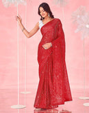 Red Valentine's Georgette Sequence Embroidery Saree