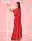 Red Valentine's Georgette Sequence Embroidery Saree