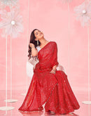 Red Valentine's Georgette Sequence Embroidery Saree