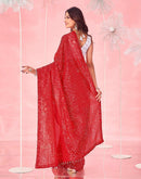 Red Valentine's Georgette Sequence Embroidery Saree