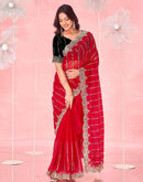 Red Valentine's Sequence Embroidery Saree