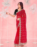Red Valentine's Sequence Embroidery Saree