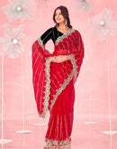Red Valentine's Sequence Embroidery Saree