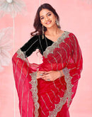 Red Valentine's Sequence Embroidery Saree