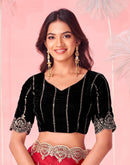 Red Valentine's Sequence Embroidery Saree