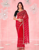 Red Valentine's Sequence Embroidery Saree