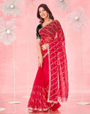 Red Valentine's Sequence Embroidery Saree
