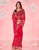 Red Valentine's Sequence Embroidery Saree
