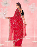 Red Valentine's Sequence Embroidery Saree