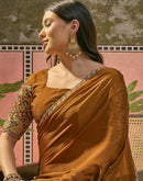 Brown Silk Embroidery Saree