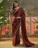 Maroon Silk Sequence Embroidery Lace Saree