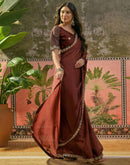 Maroon Silk Sequence Embroidery Lace Saree