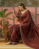 Maroon Silk Sequence Embroidery Lace Saree