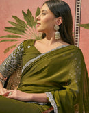 Mehandi Green Silk Sequence Embroidery Lace Saree