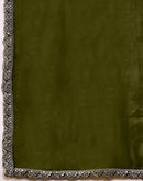 Mehandi Green Silk Sequence Embroidery Lace Saree