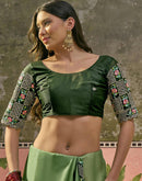 Moss Green Shimmer Embroidery Lace Saree