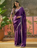 Purple Silk Sequence Embroidery Lace Saree