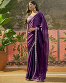 Purple Silk Sequence Embroidery Lace Saree