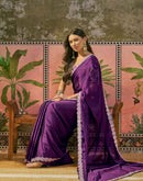 Purple Silk Sequence Embroidery Lace Saree