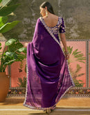 Purple Silk Sequence Embroidery Lace Saree